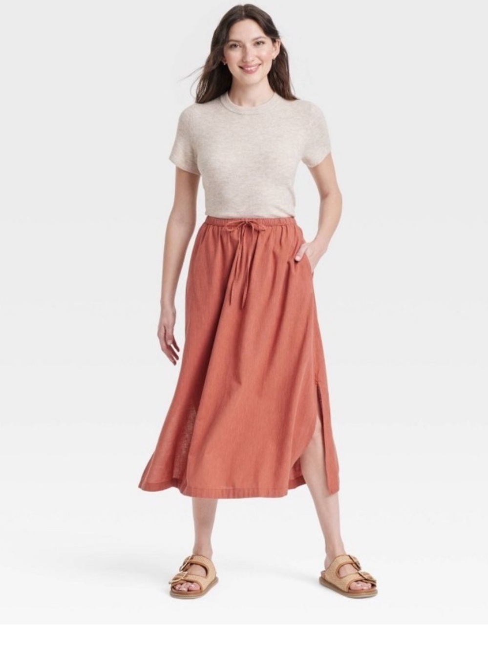 Universal Thread Rust Drawstring Midi Skirt